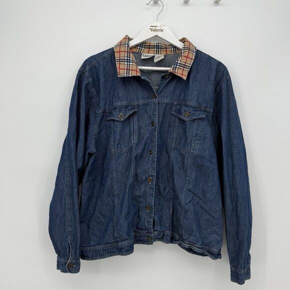 Capacity Vintage Lightweight Cotton Denim Button Front Jacket Top Size XL Plaid - Picture 1 of 7